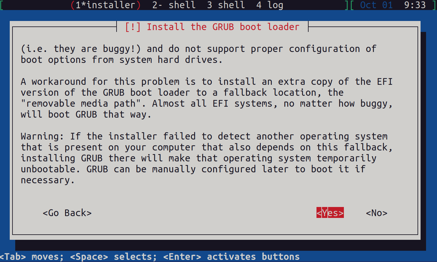 Grub Installation Prompt - Debian Linux Distro Installation