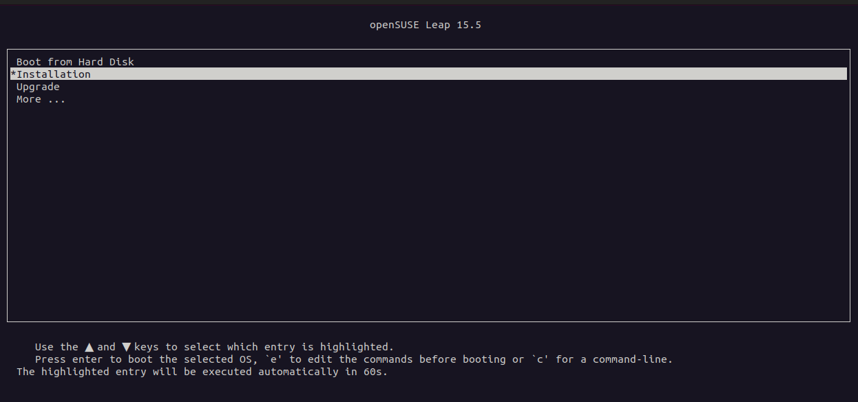 Leap Install Options Menu - openSUSE Linux Distro Installation