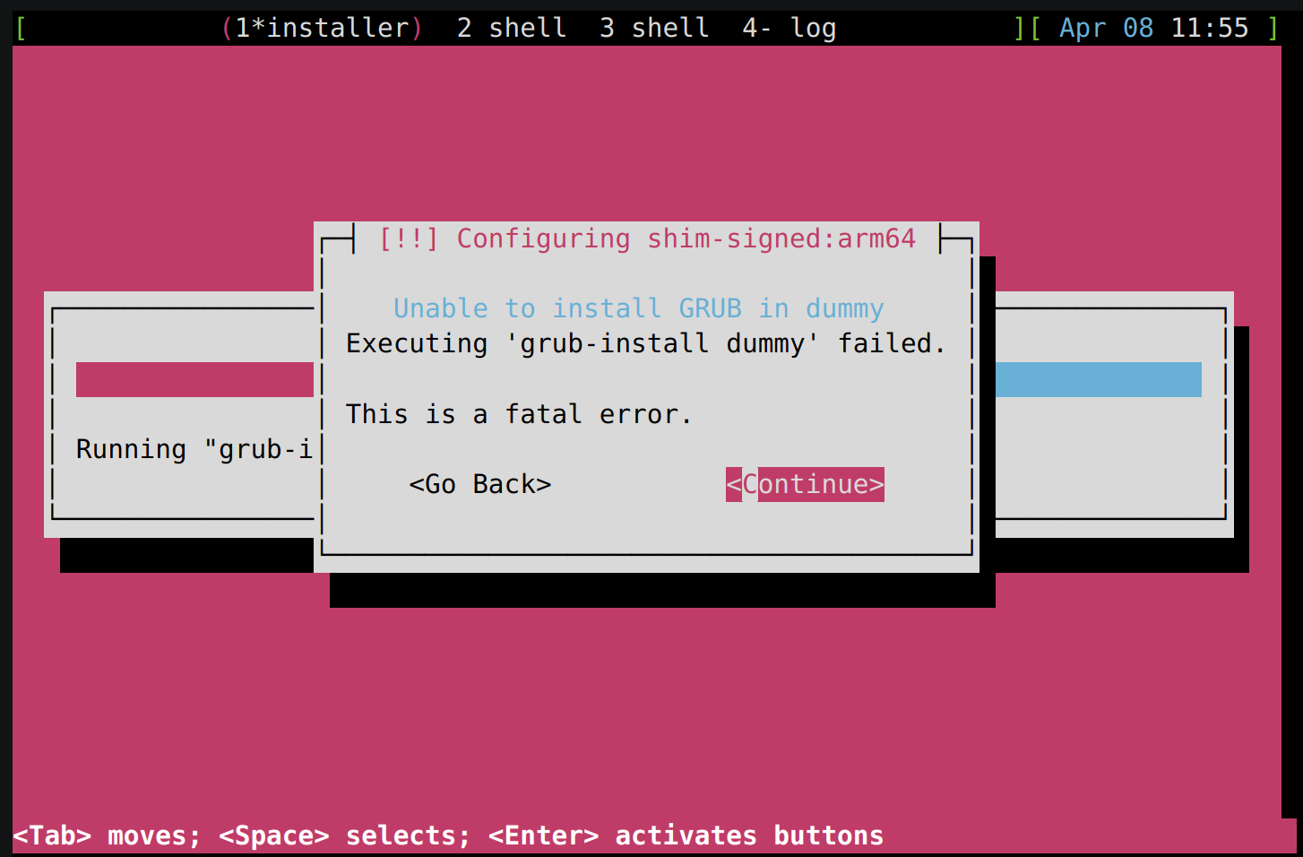 Grub Installation Failure Prompt - Debian Linux Distro Installation