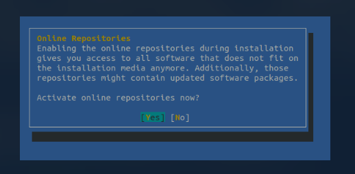 Online Repositories Options Menu - openSUSE Linux Distro Installation