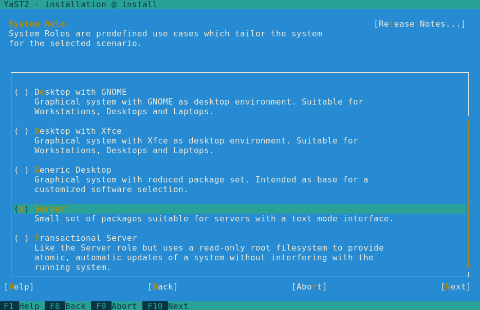 System Role Selection Menu - openSUSE Linux Distro Installation