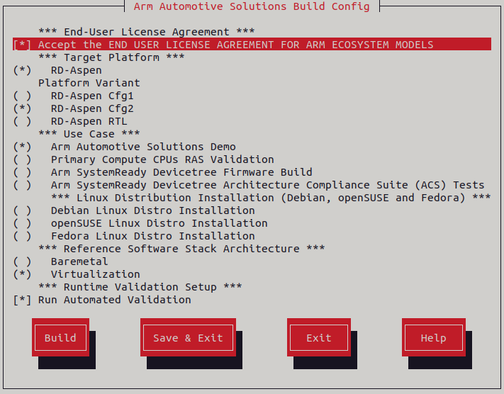 Arm Auto Solutions Run Automated Validation Menu
