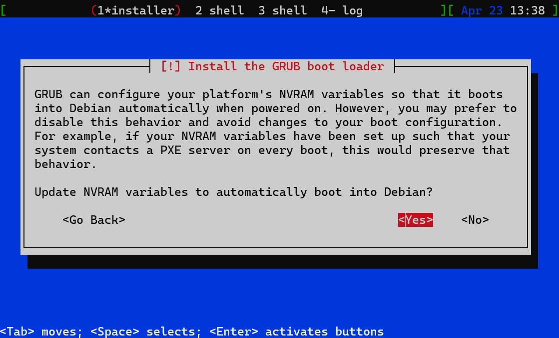 Install the GRUB boot loader - Debian Linux Distro Installation